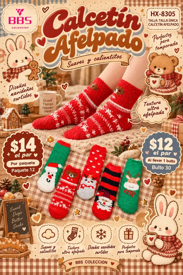 Póster de Calcetín afelpado navideño