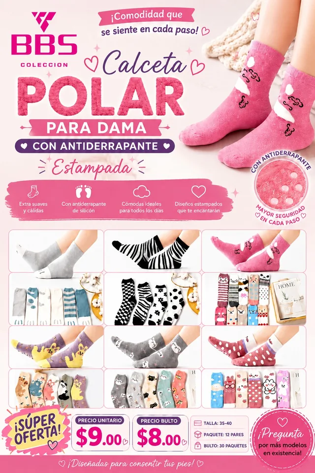 Póster de Calceta polar para dama con antiderrapante